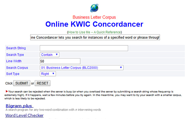 Online BLCKWIC Concordancer(双语，英语、日语)